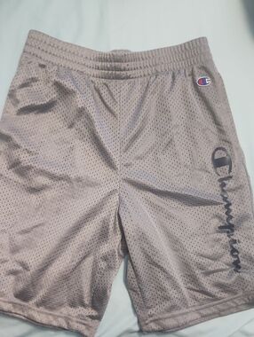 Champion Light Gray Mesh Athletic Shorts with Side Script Logo Youth Large
